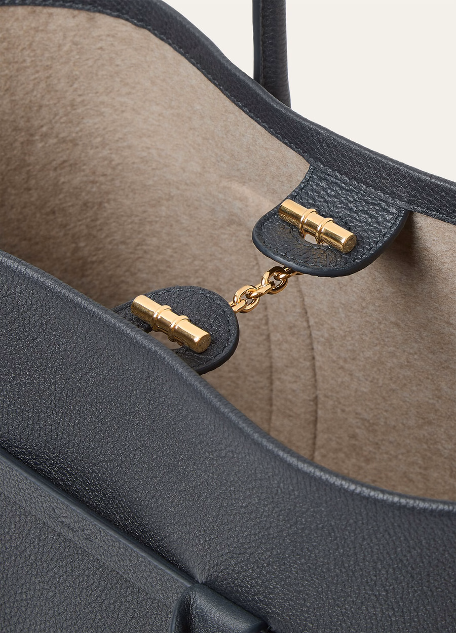Small Shopper Bag Calfskin Navy Blue/Sun Gold