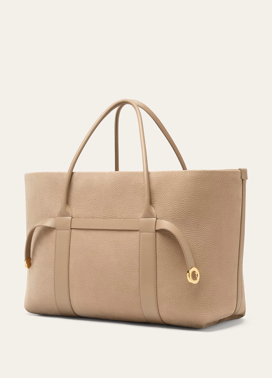 Large Shopper Fume Taupe/Sun Gold Calfskin Leather Ring