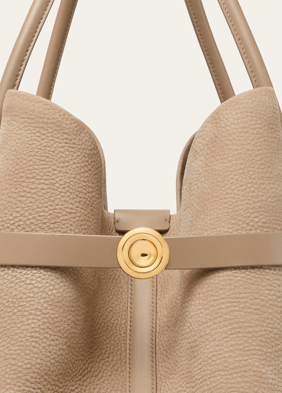Large Shopper Fume Taupe/Sun Gold Calfskin Leather Ring