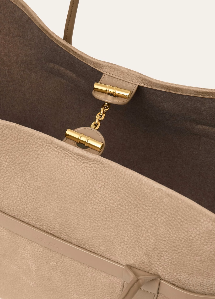 Large Shopper Fume Taupe/Sun Gold Calfskin Leather Ring