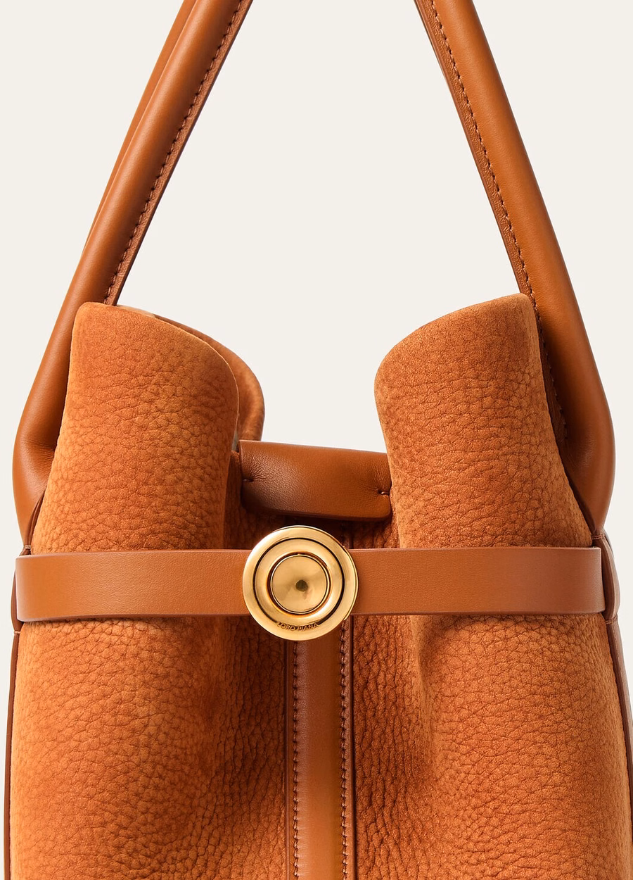 Small Shopper Calfskin Leather Bon Ton Brown/Sun Gold