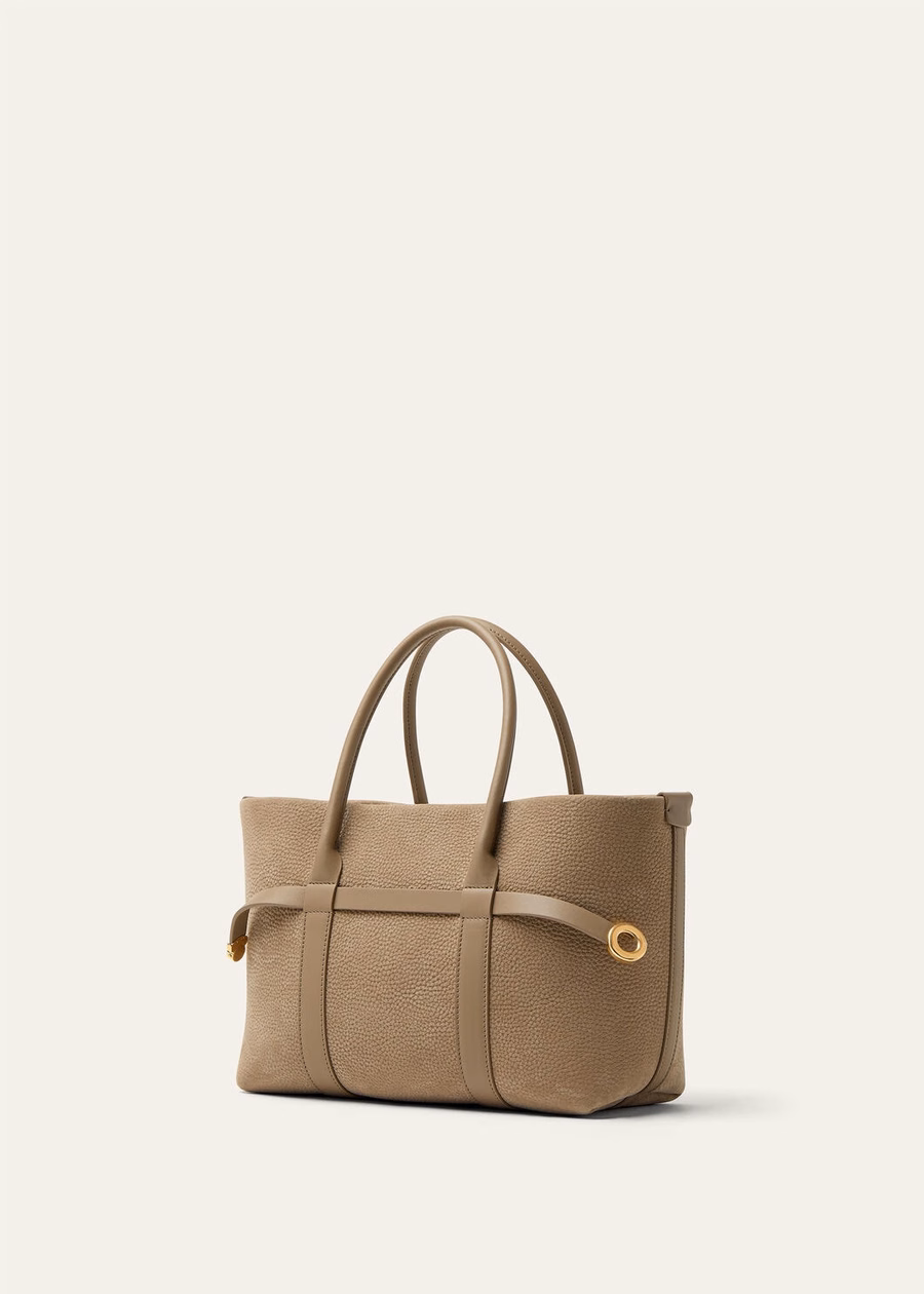 Small Ghiera Shopper Calfskin Fume Taupe/Sun Gold