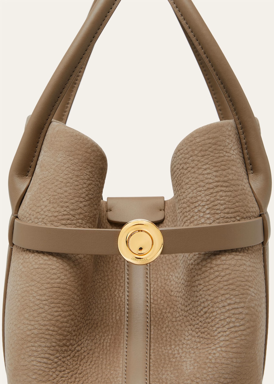 Small Ghiera Shopper Calfskin Fume Taupe/Sun Gold