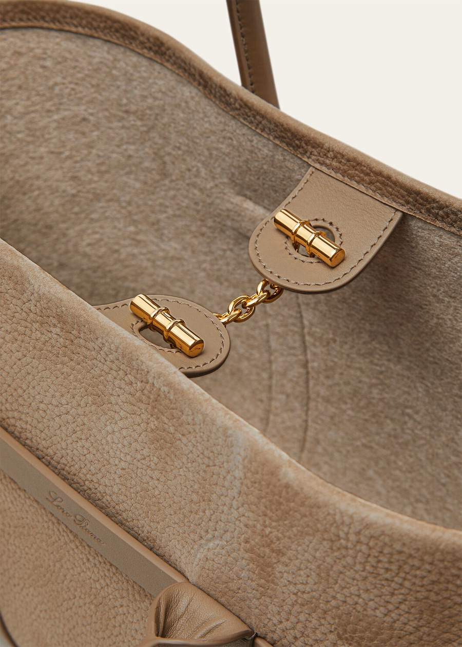 Small Ghiera Shopper Calfskin Fume Taupe/Sun Gold