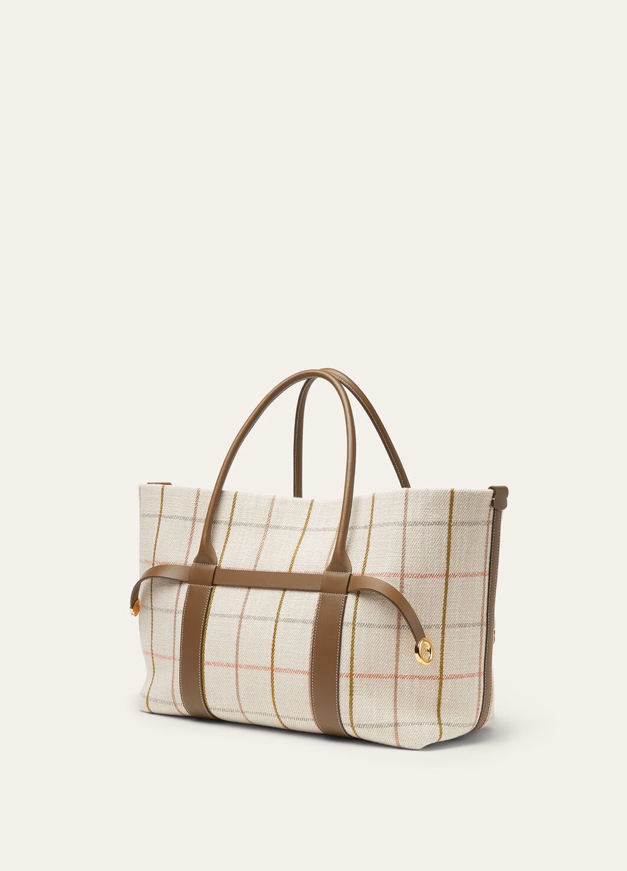 Large Shopper Bag Tartan Linen/Salted Capers/Sun Gold