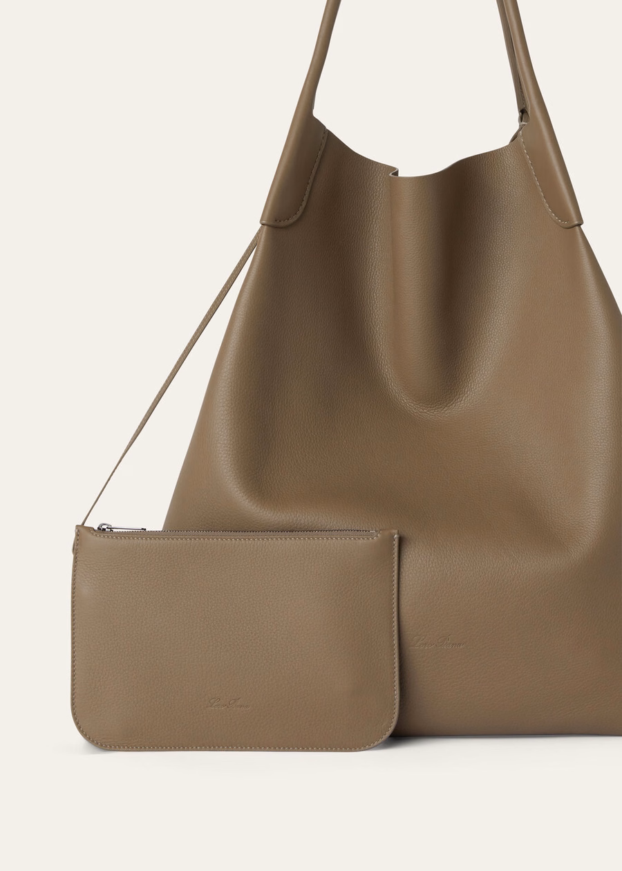 Bale Extra Large Calfskin Hobo Bag Warm Mastic/Onyx