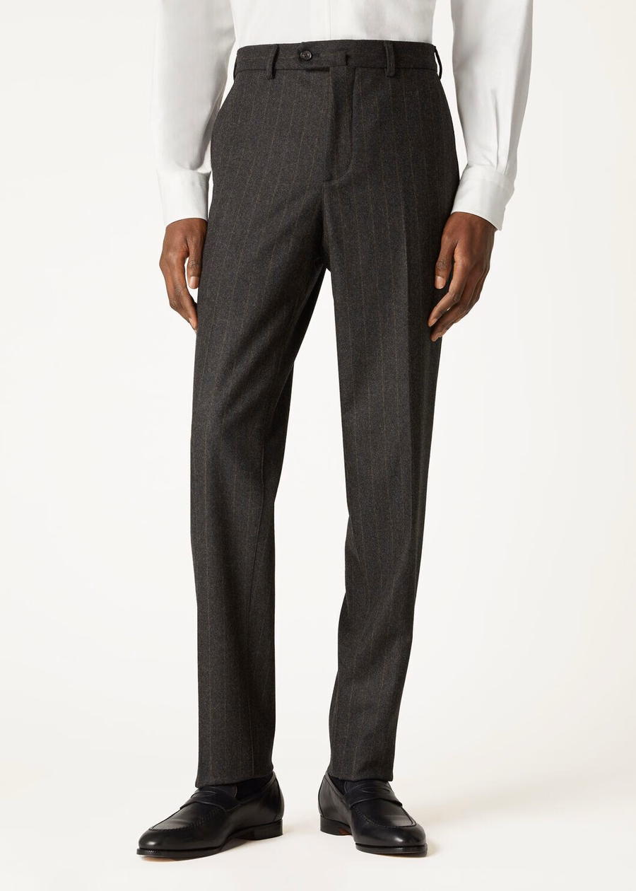 Carlo Cashmere Virgin Wool Pants Charcoal Stripes