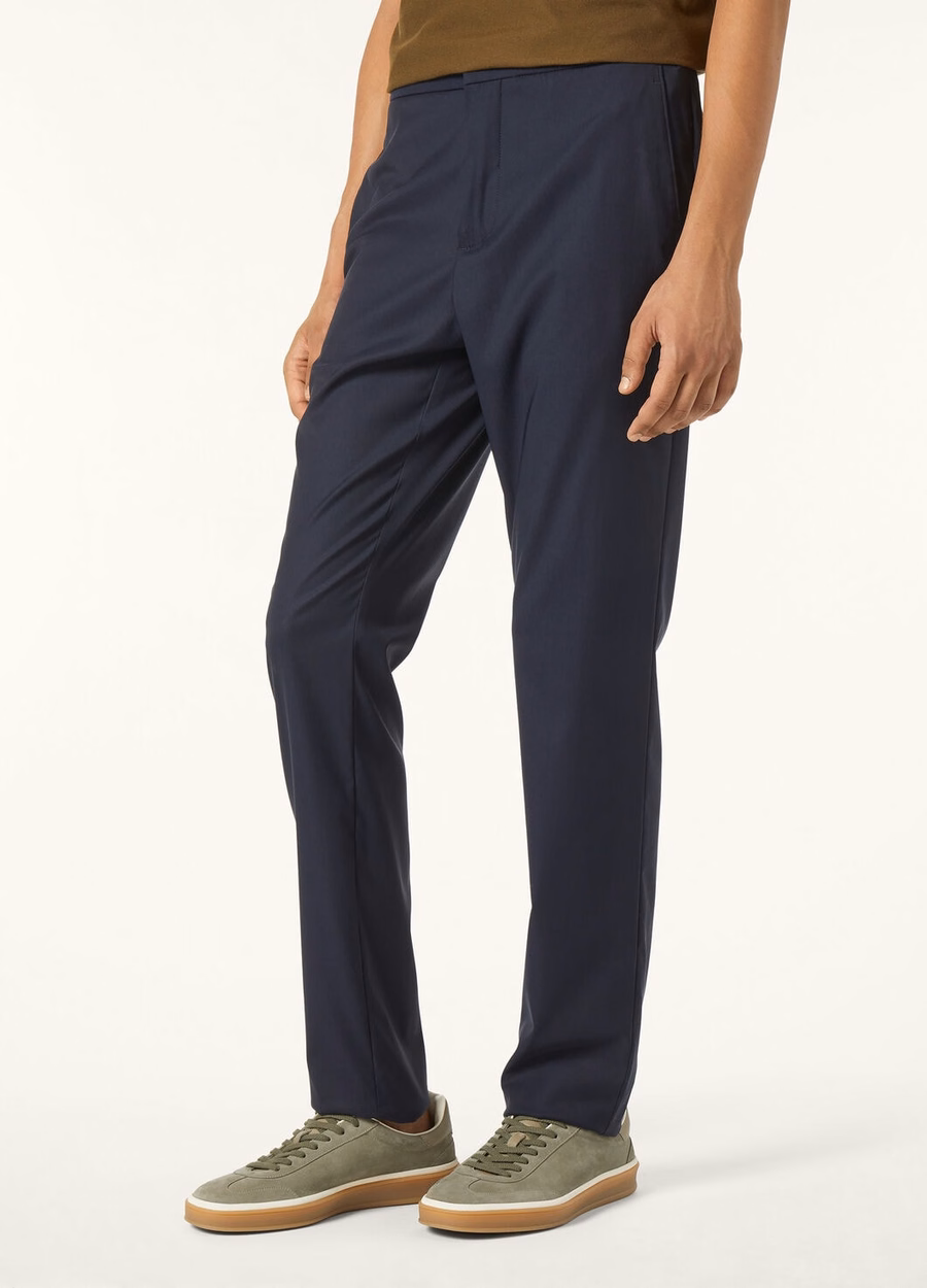 Leisure City Pants Silk Virgin Wool Navy Blue