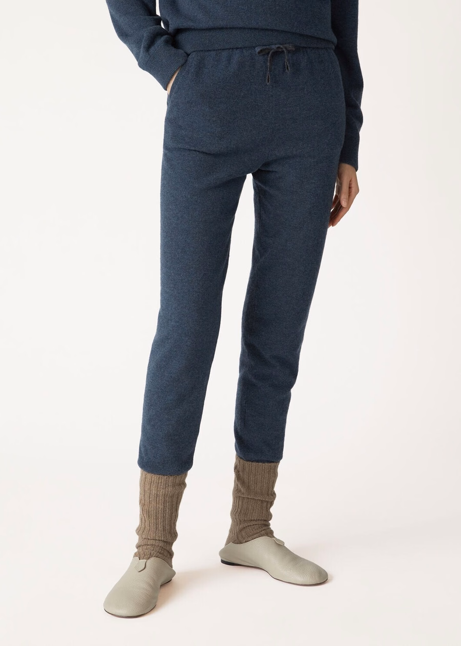 Duo Cashmere Pants Teal Melange/Charcoal Melange