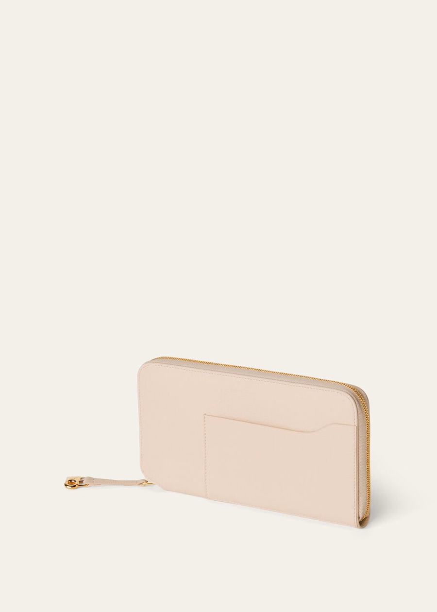 Extra zipped wallet in honey cream/sun gold calfskin